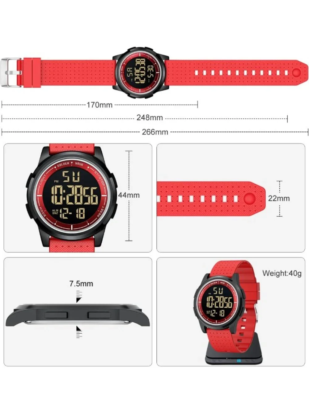 Ultra-Thin Minimalist Waterproof Digital Sports Watch, Rubber Strap, Wide